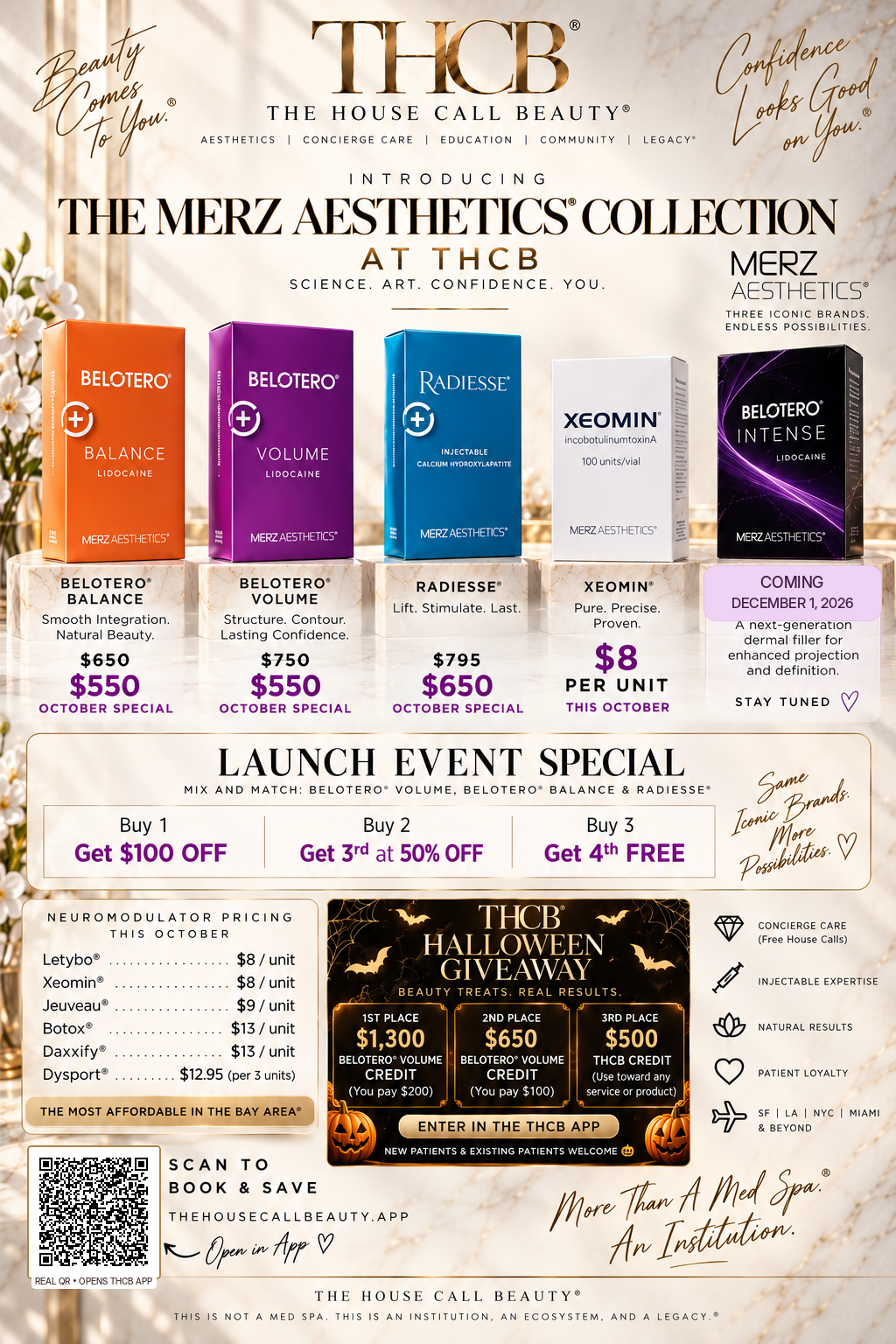 THCB Merz Aesthetics Collection October 2026 offer poster with real QR code